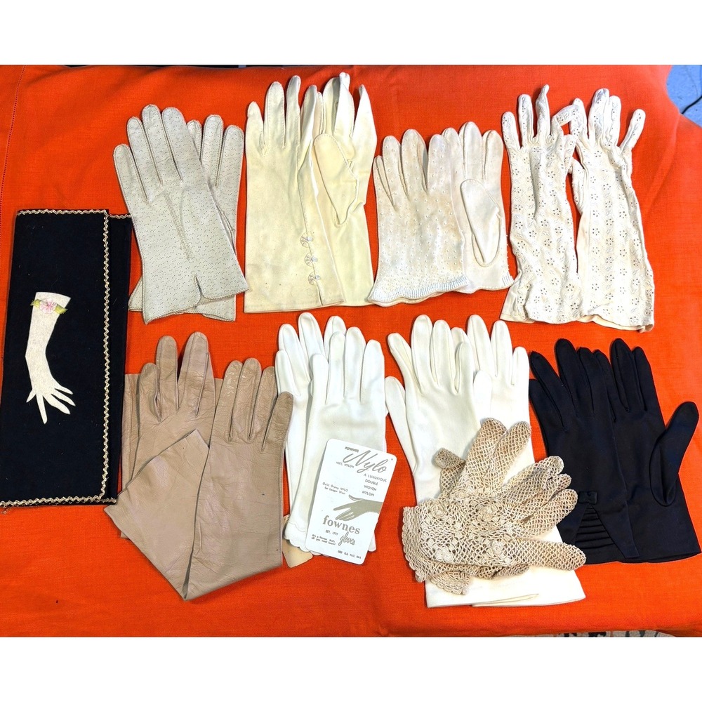 Vtg Ladies Gloves Opera Leather Embroidered Crochet Goat Grandoe Fownes ++ Lot 9